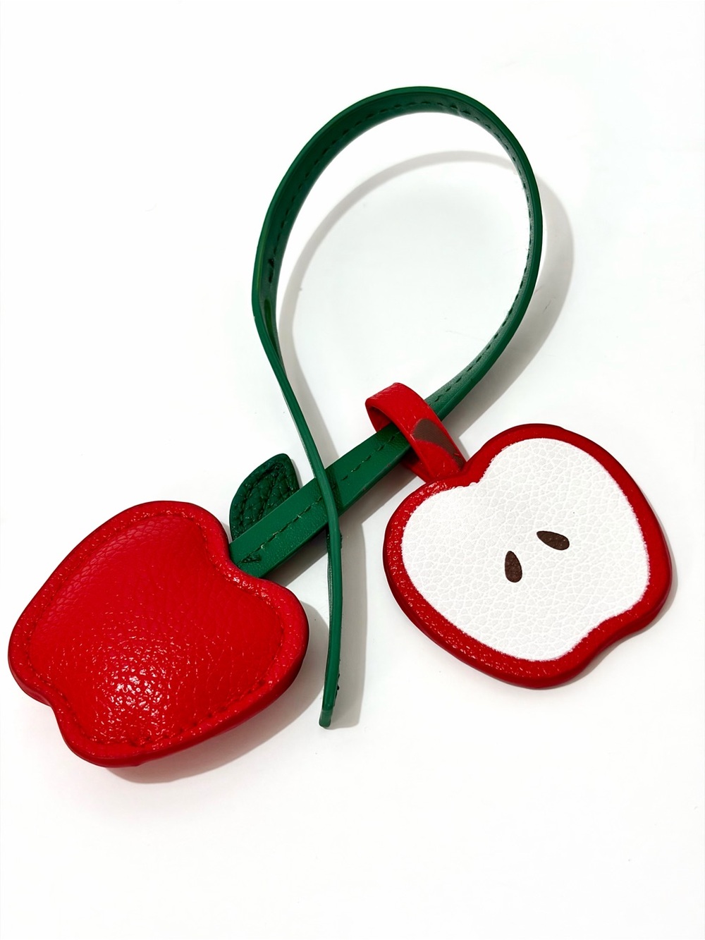 Urban Outfitters Faux Leather Puffy Red & Green Apple Bag Charm - Picture 2 of 3